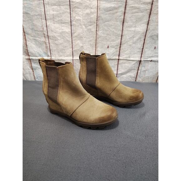 SOREL Joan of Arctic Wedge II Camel Tan Chelsea Leather Boots Women’s Size 8.5 - Picture 1 of 10
